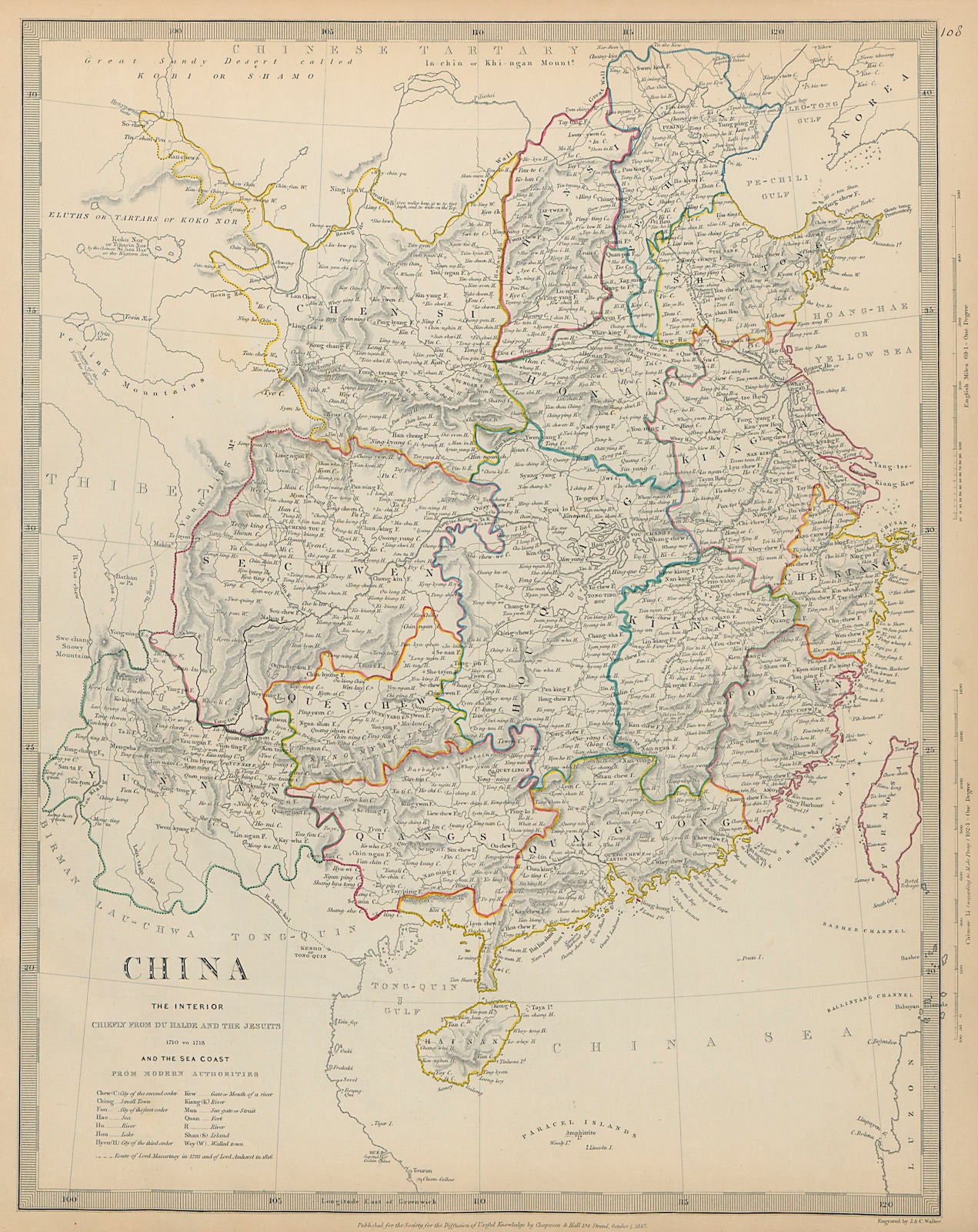 CHINA From Du Halde & Jesuits. British Hong Kong. Taiwan Formosa SDUK 1844 map